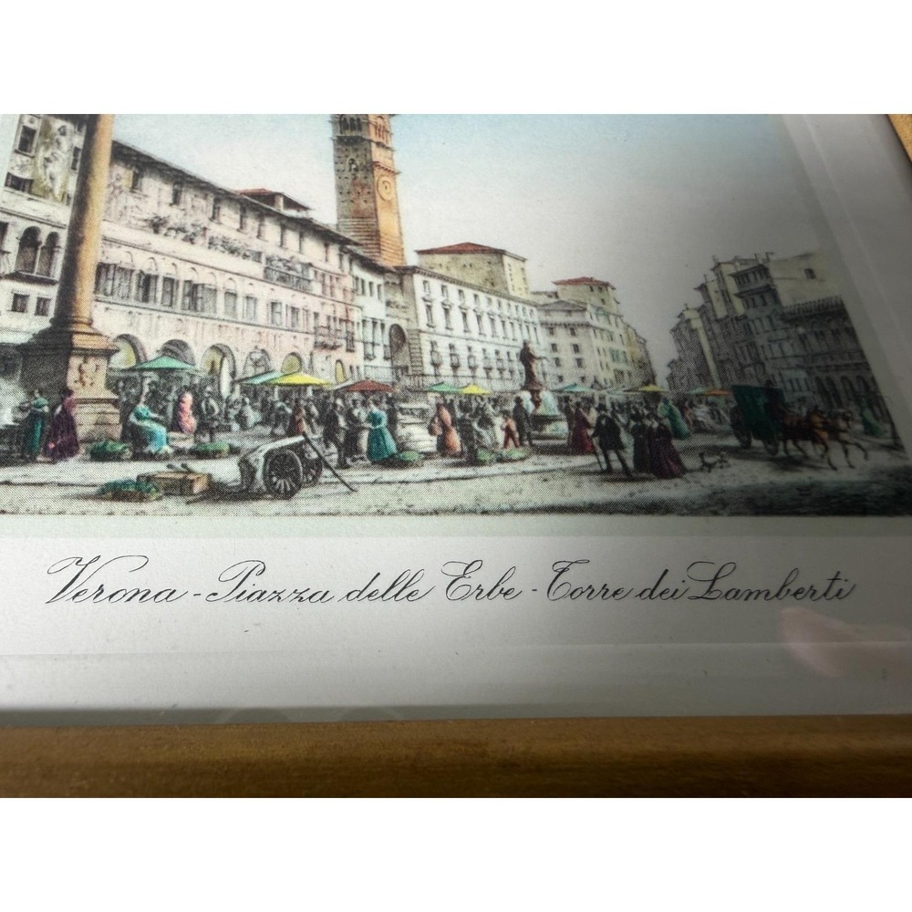 Vtg Fleck Brothers Framed Picture Verona Piazza Italy 7" X 6" Italian Art MCM - Picture 2 of 7